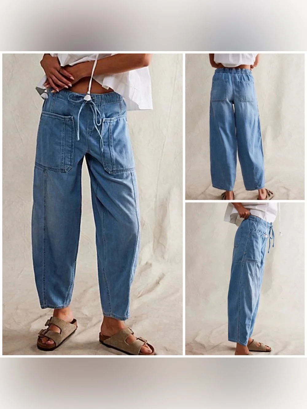 NWOT Free People We The Free Silverton Pull-On Barrel Jeans - blue - SMALL